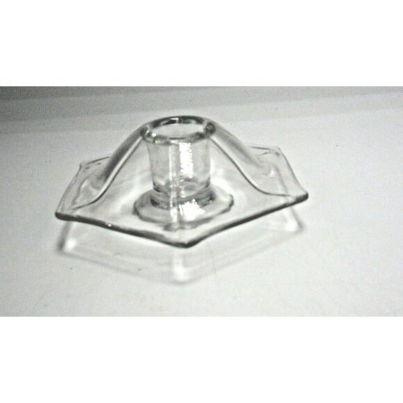 Clear Glass Taper Candlestick Candle Holder Hexagon Vintage Flared Base Wedding - Picture 2 of 5